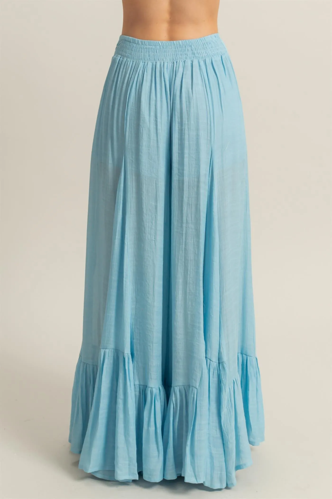 HF25A842-High-Waist Ruffle Flared Wide Leg Pants