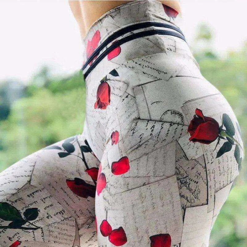 High Waist Designer Crochet Knit Print Push Up Leggings