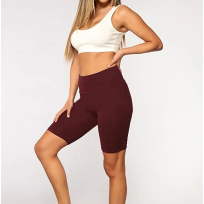 High Waist Plain Keen Length Short Pants