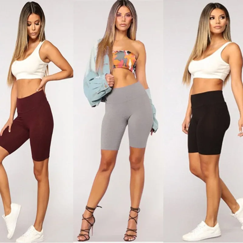 High Waist Plain Keen Length Short Pants