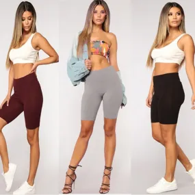 High Waist Plain Keen Length Short Pants
