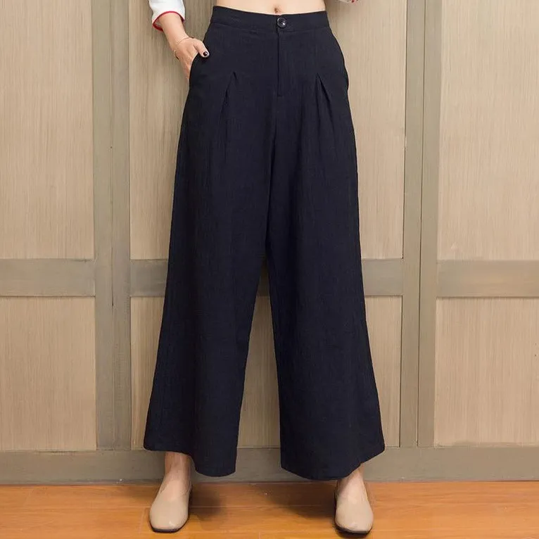 High Waist Signature Cotton Traditional Chinese Style Women's Loose Pants