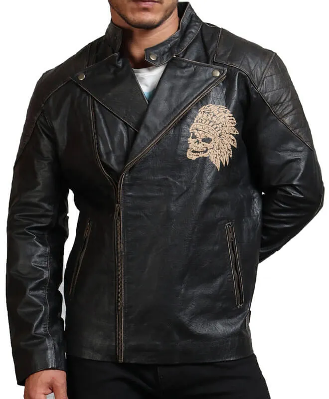 Indian Skull Biker Leather Jacket