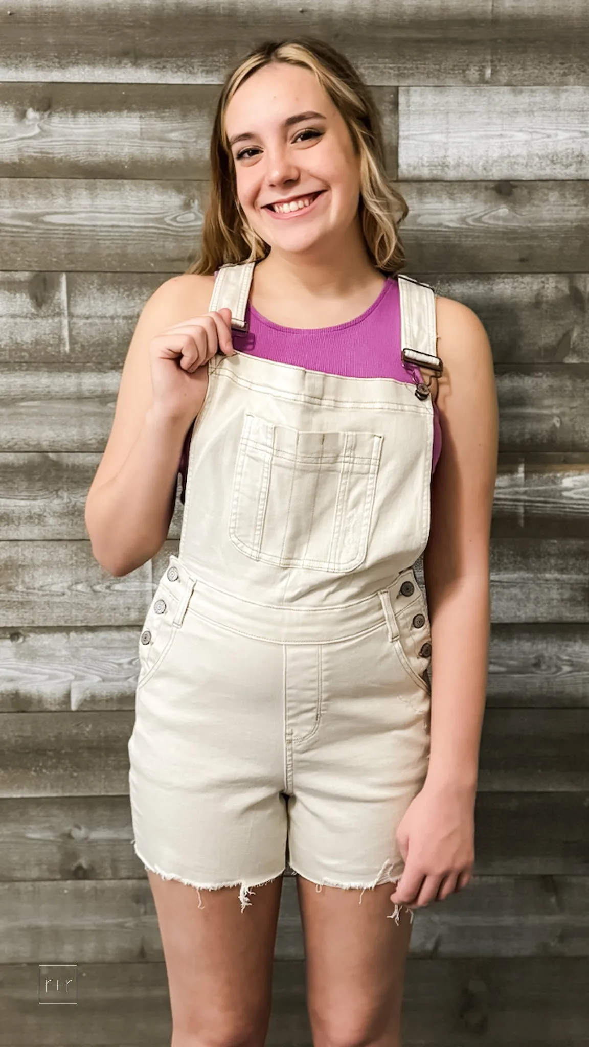 Judy Blue High Waist Garment Dyed Destroyed Overall Shorts in Ecru