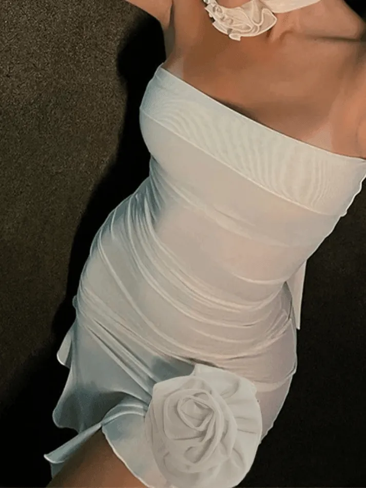 LANFUBEISI - Asymmetric Ruffle Bandeau Maxi Dress