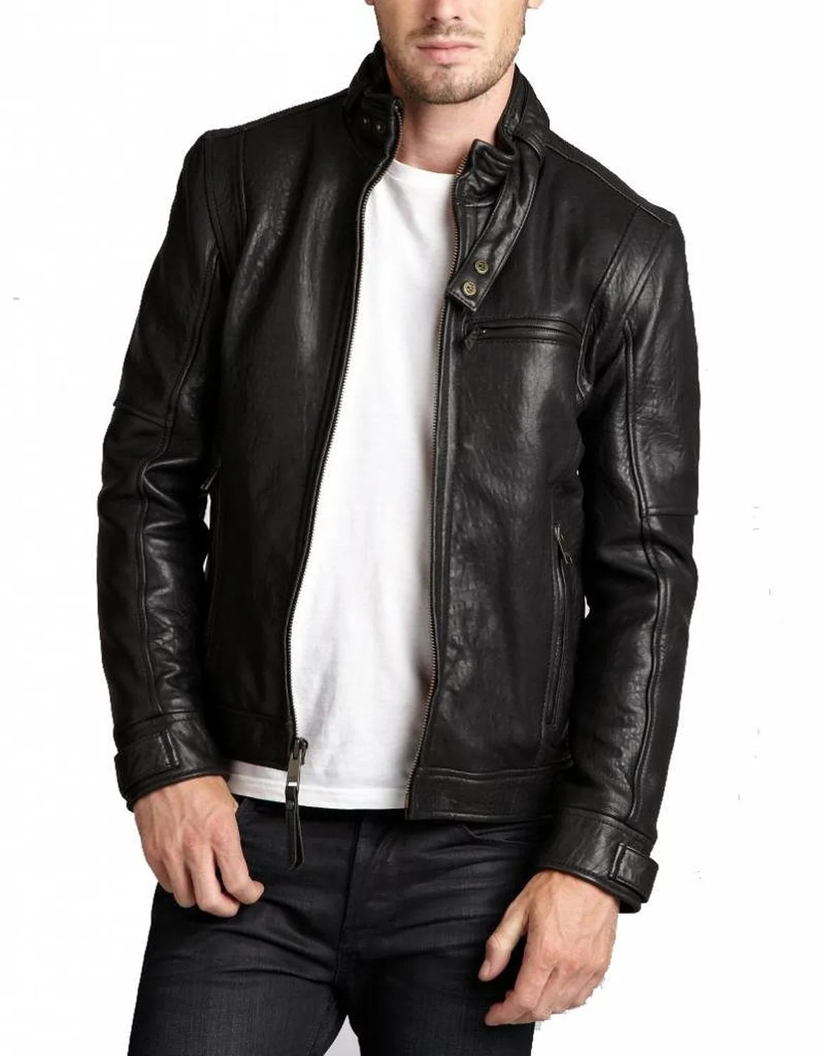 Leather Jackets Hub Mens Genuine Cowhide Leather Jacket (Black, Fencing Jacket) - 1501582