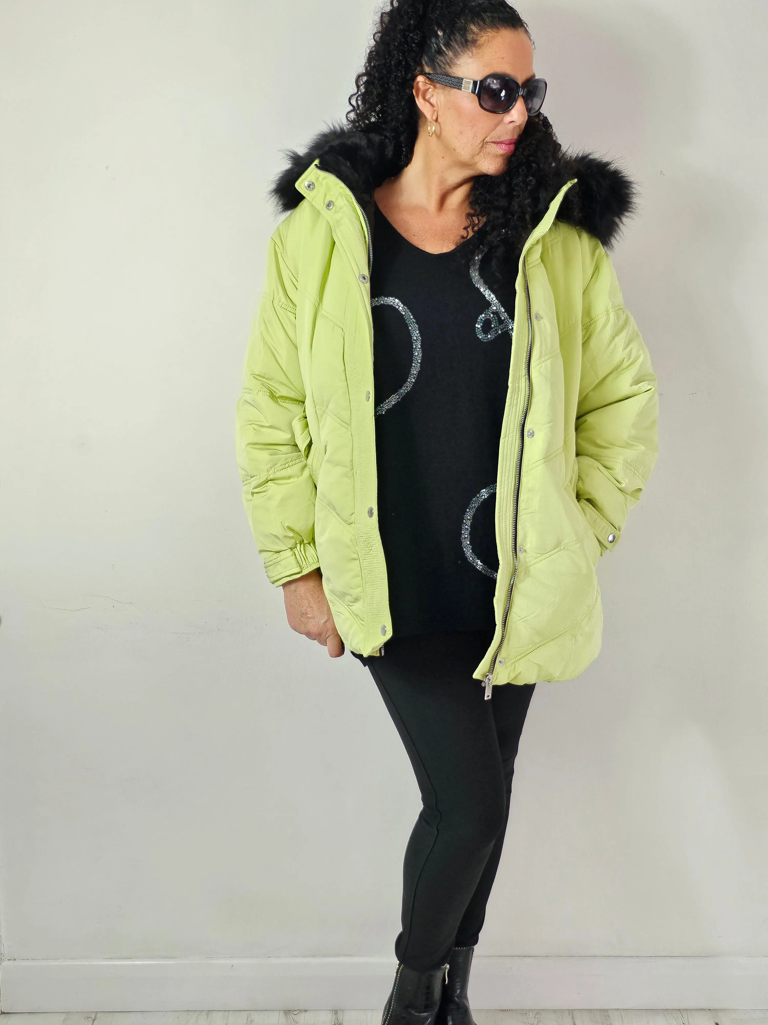 Lime Green And Black Coat
