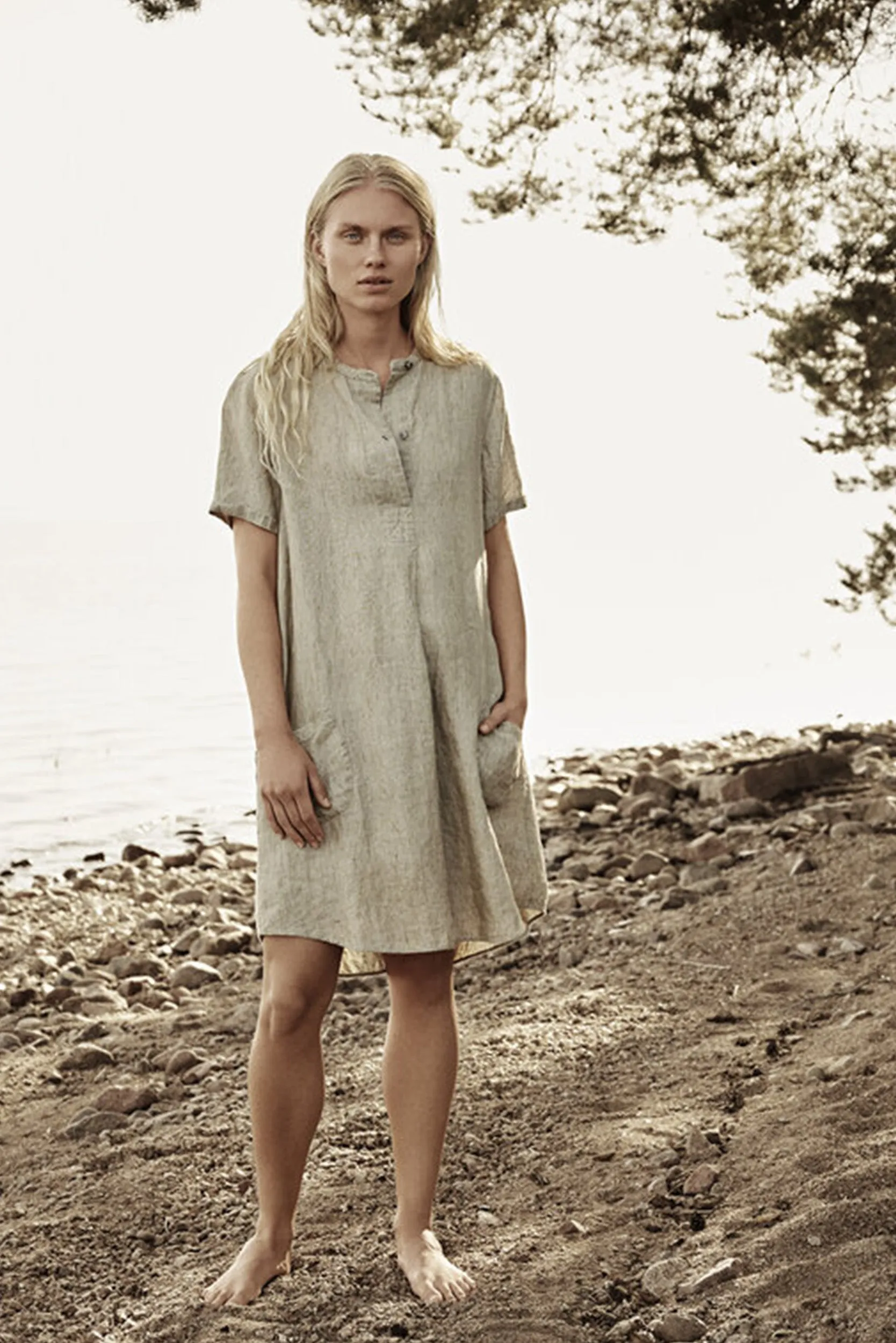 Linen Shirt Dress Sand