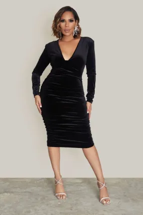 Liora Deep Ruched Velvet Bodycon Dress