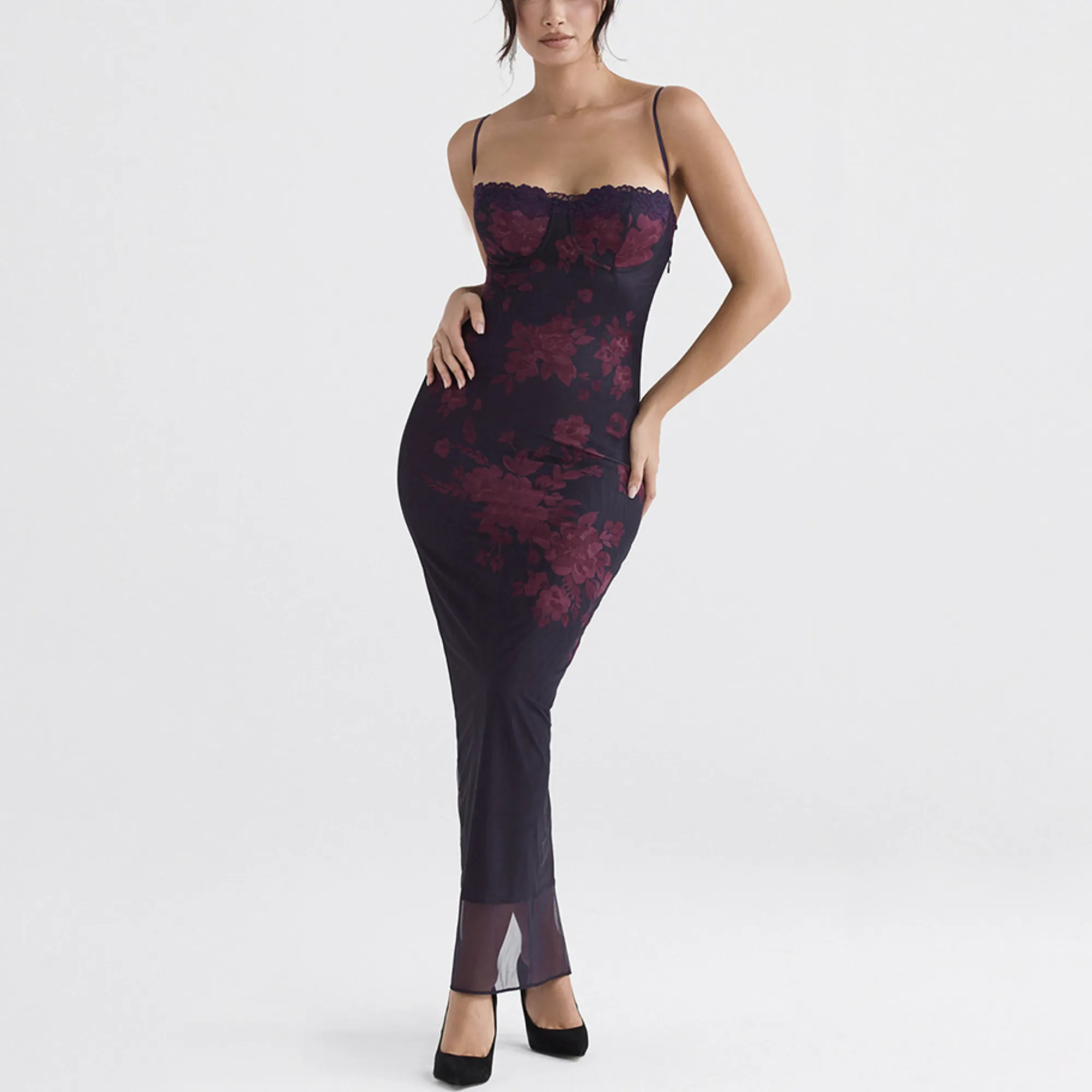 Lottie -Floral Print Cocktail Evening Maxi Bodycon Dress