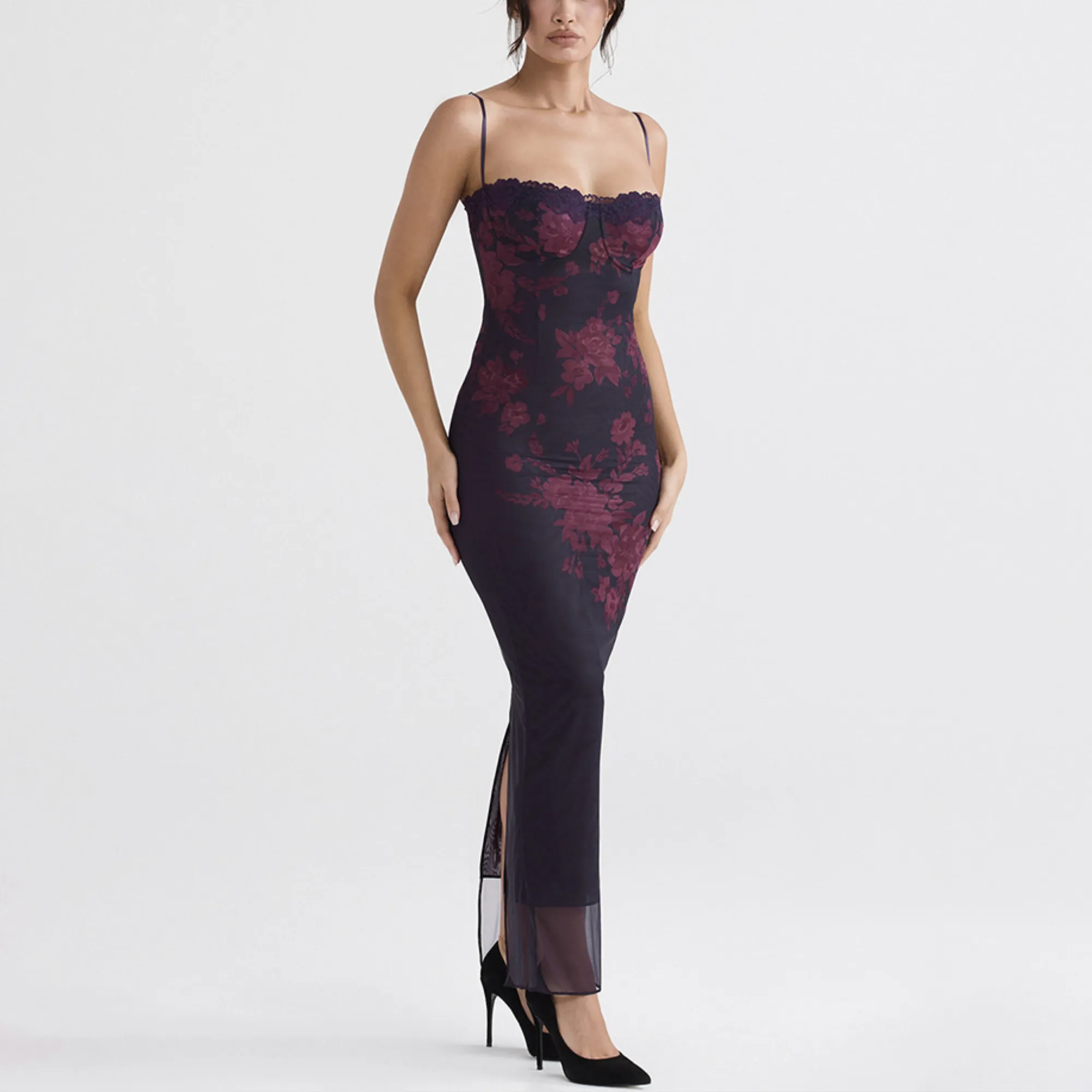 Lottie -Floral Print Cocktail Evening Maxi Bodycon Dress