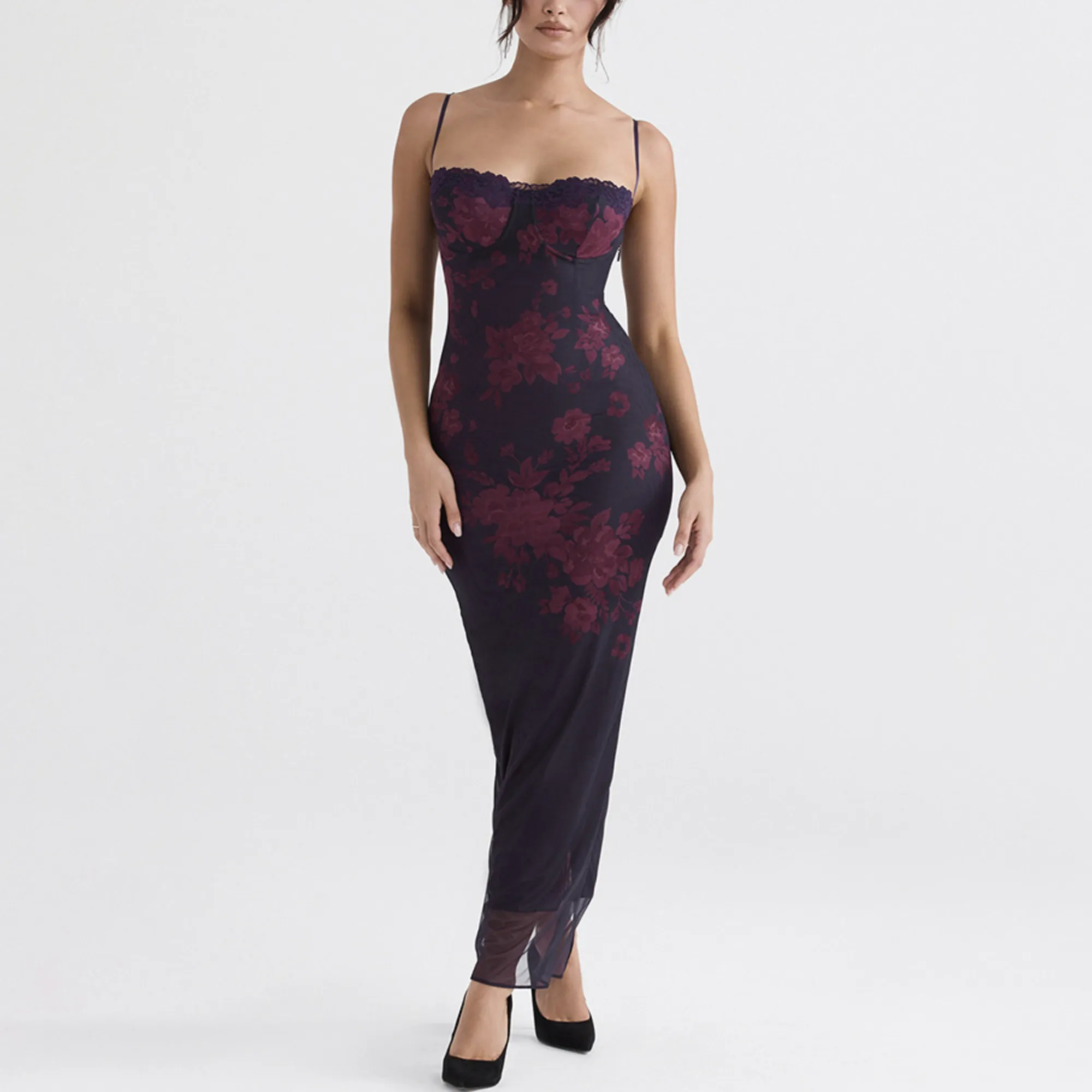 Lottie -Floral Print Cocktail Evening Maxi Bodycon Dress