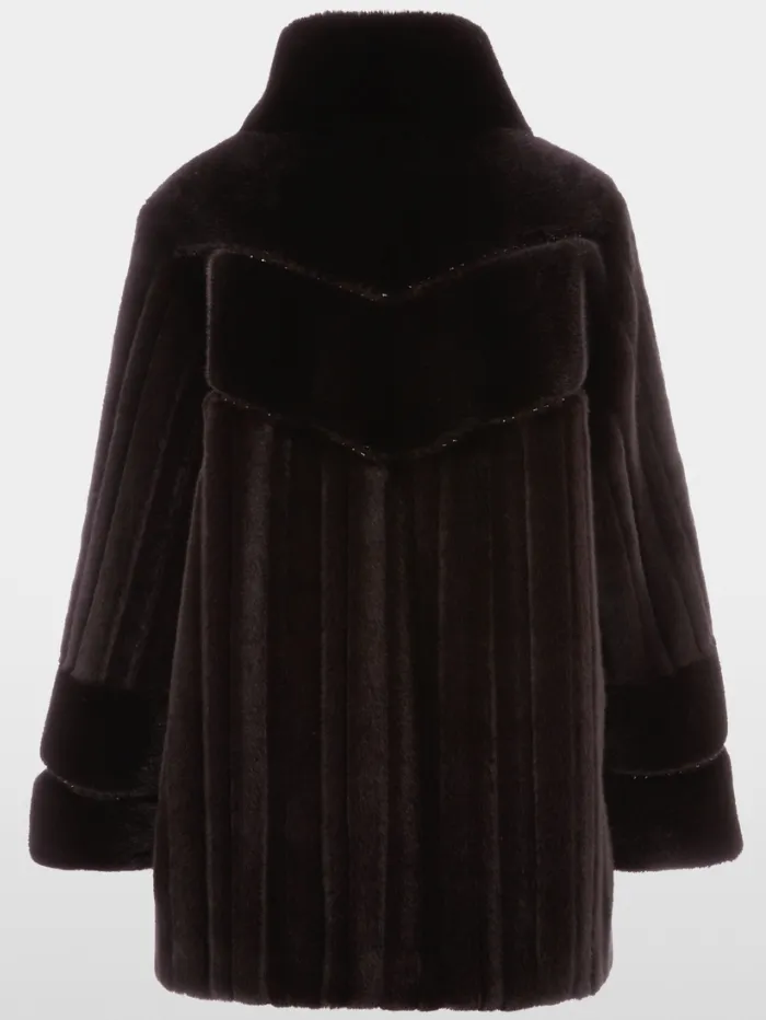Marc Cain Glam Women's Faux Fur Coat In Dark Chocolate XG 12.01 W15 COL 696