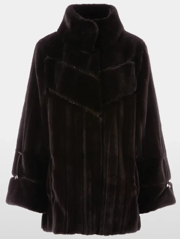 Marc Cain Glam Women's Faux Fur Coat In Dark Chocolate XG 12.01 W15 COL 696