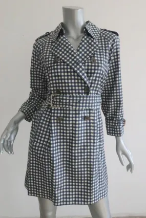 Marc Jacobs Gingham Trench Coat Blue/Cream Coated Silk Jacket Size 2