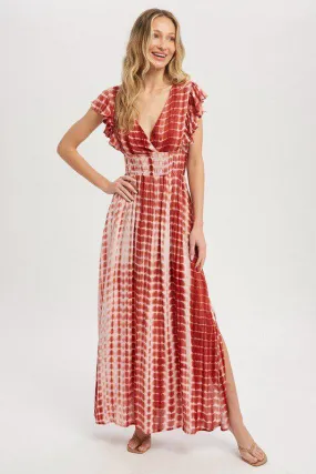 Maxi Dress - Bamboo Tie Dye Pattern, Deep V-neckline