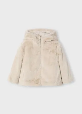 Mayoral Faux Fur Hooded Coat in Sand