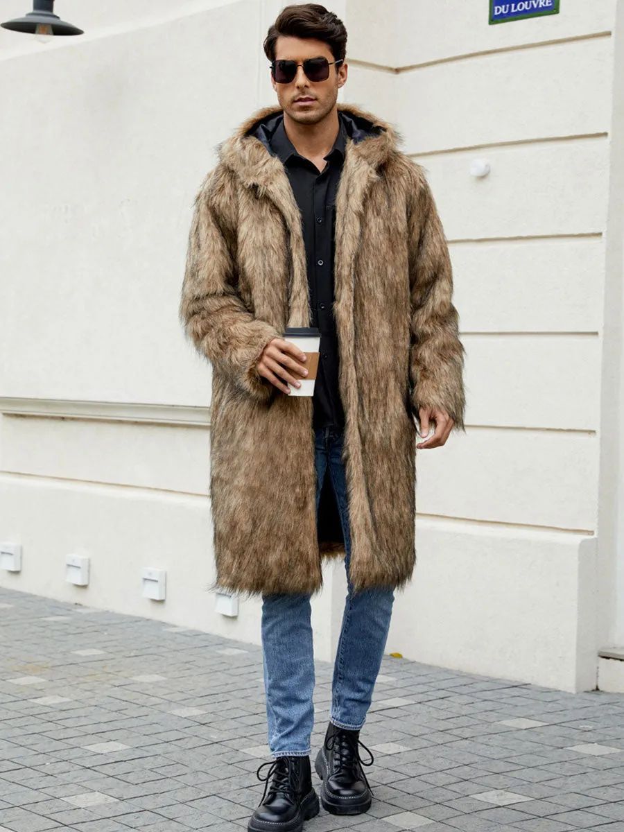 Men's Hooded Faux Fur Coat