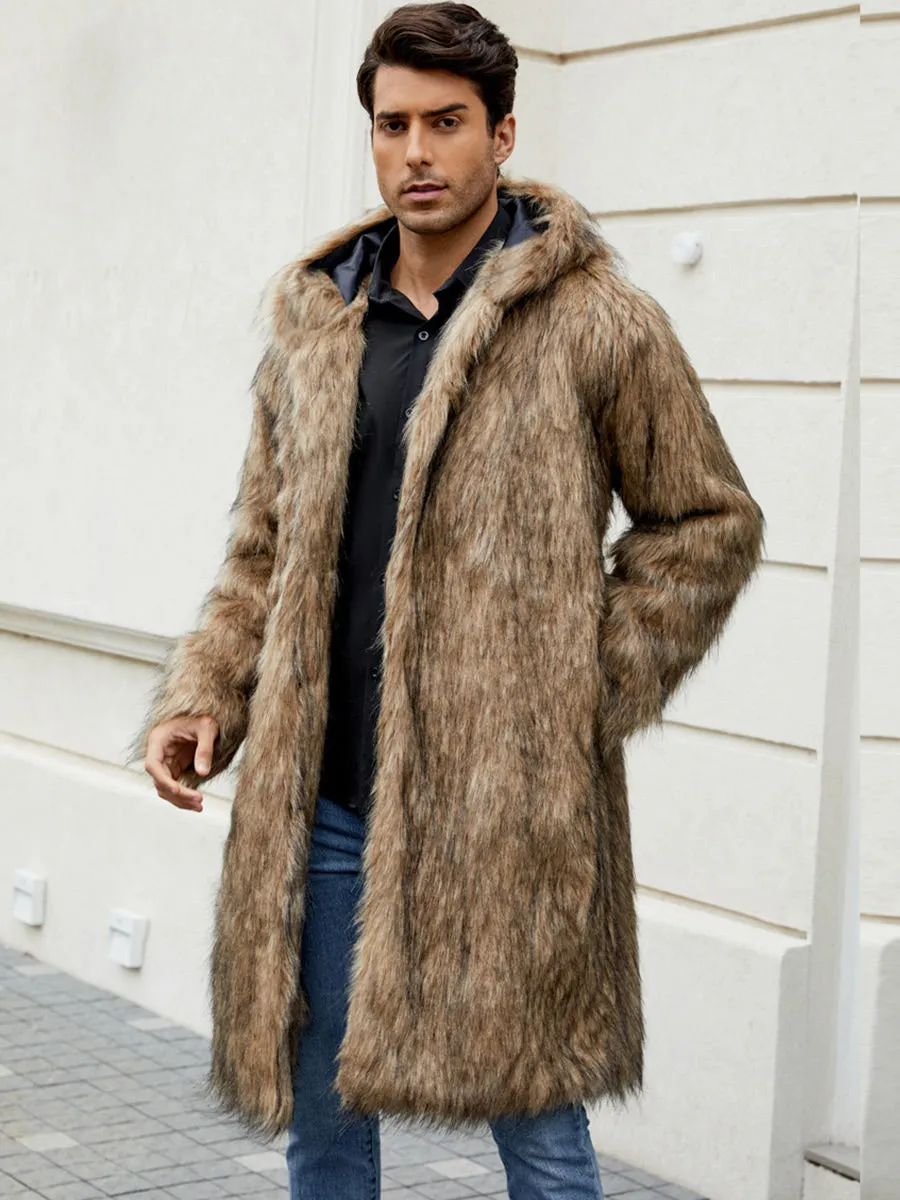 Men's Hooded Faux Fur Coat