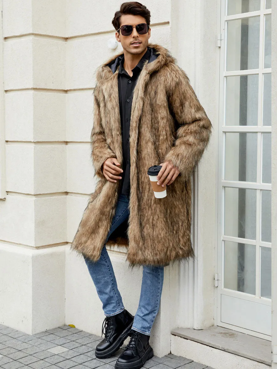 Men's Hooded Faux Fur Coat