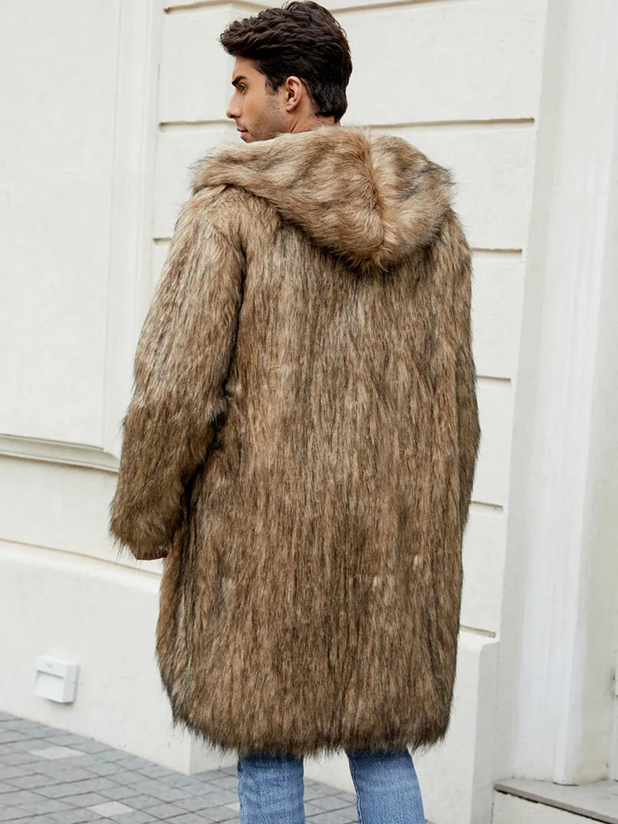 Men's Hooded Faux Fur Coat