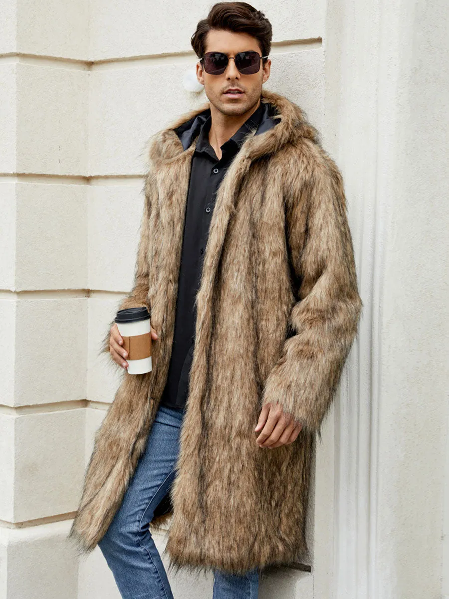 Men's Hooded Faux Fur Coat