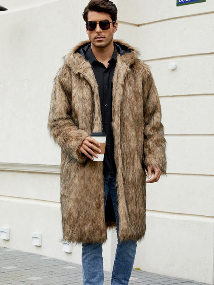 Men's Hooded Faux Fur Coat