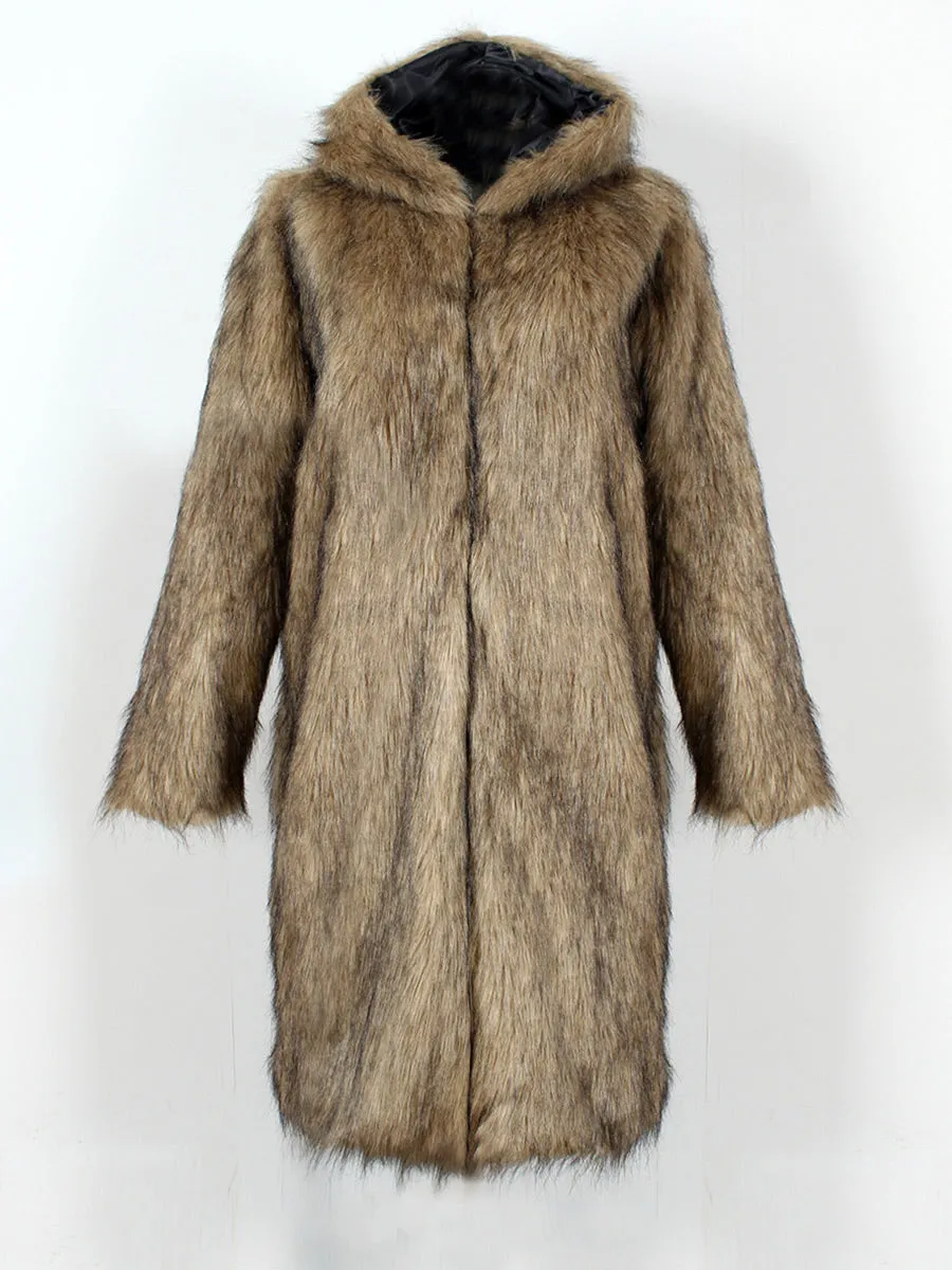 Men's Hooded Faux Fur Coat