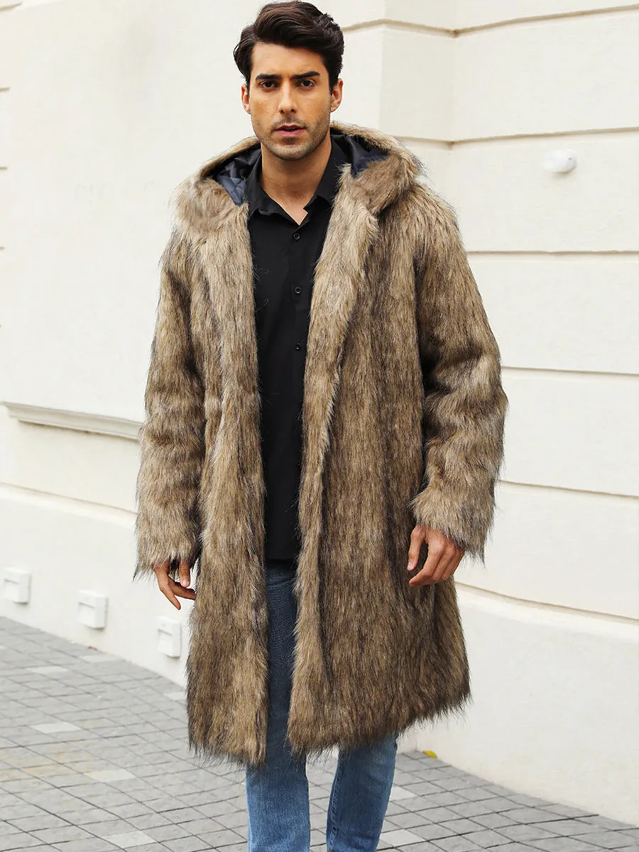 Men's Hooded Faux Fur Coat