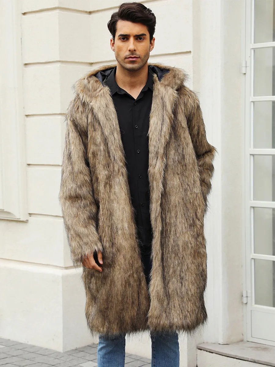 Men's Hooded Faux Fur Coat
