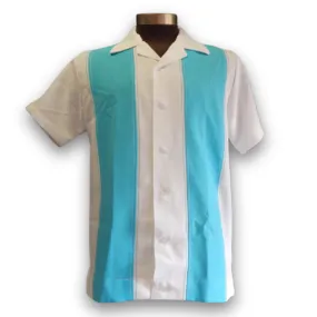 Nifty50's Bodgie Double Panel Men's Retro Bowling Shirts White/Aqua