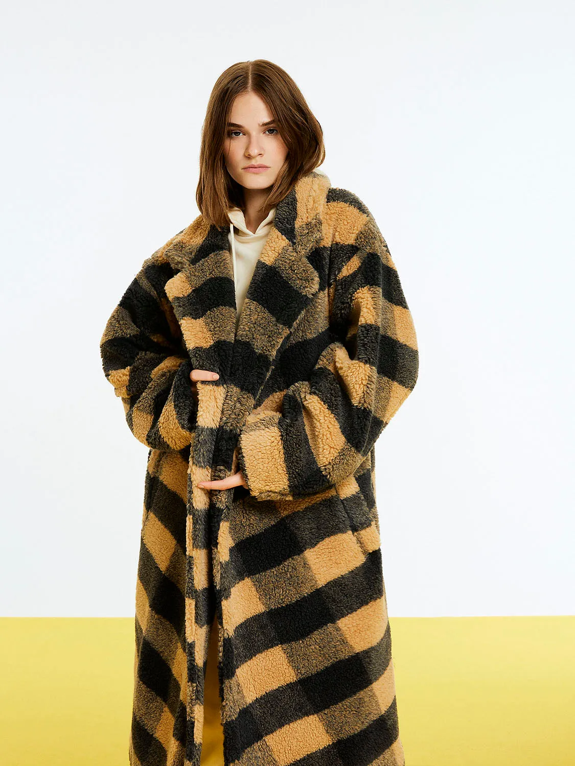 Nocturne Plaid Fur Coat