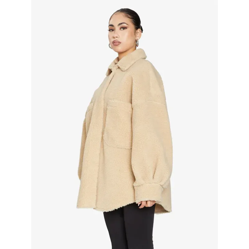 Oversized Patch Pocket Borg Teddy Shacket