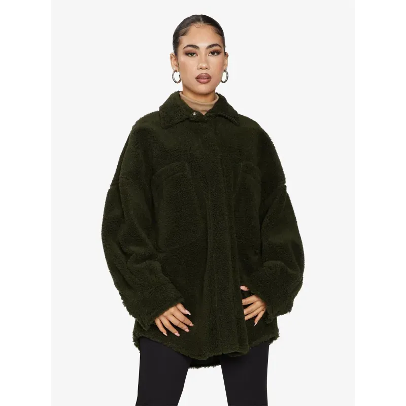 Oversized Patch Pocket Borg Teddy Shacket