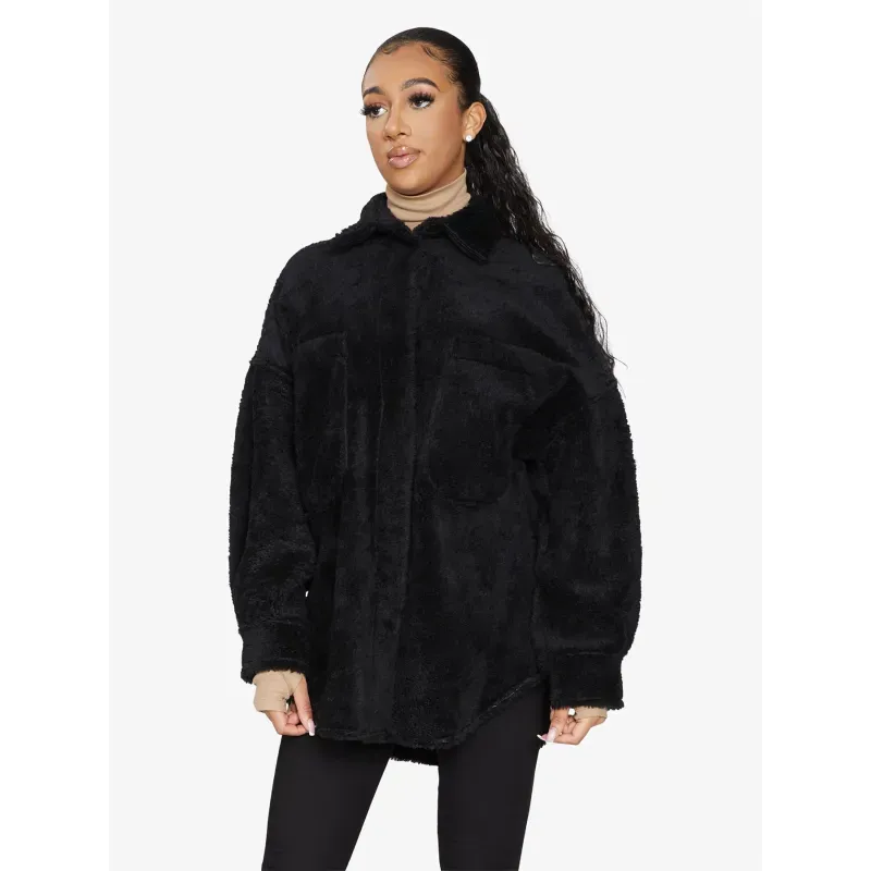 Oversized Patch Pocket Borg Teddy Shacket