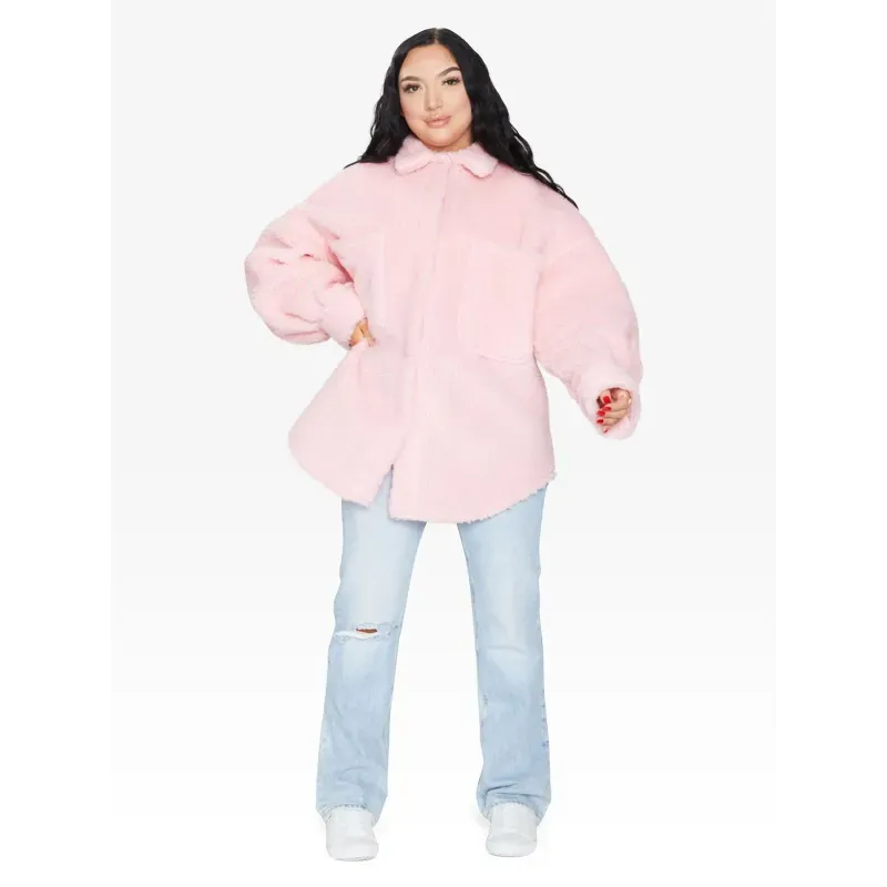 Oversized Patch Pocket Borg Teddy Shacket