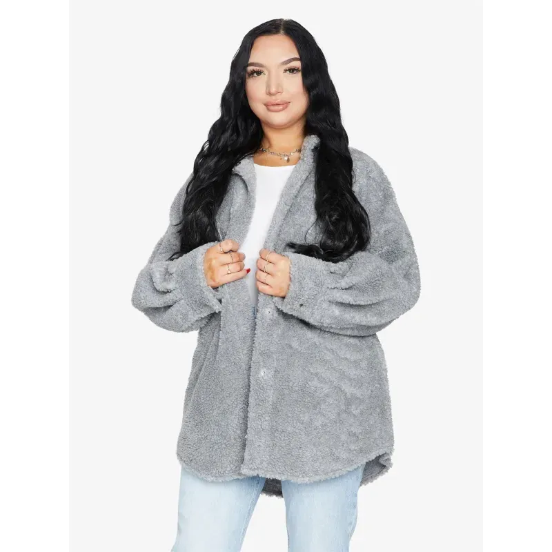 Oversized Patch Pocket Borg Teddy Shacket