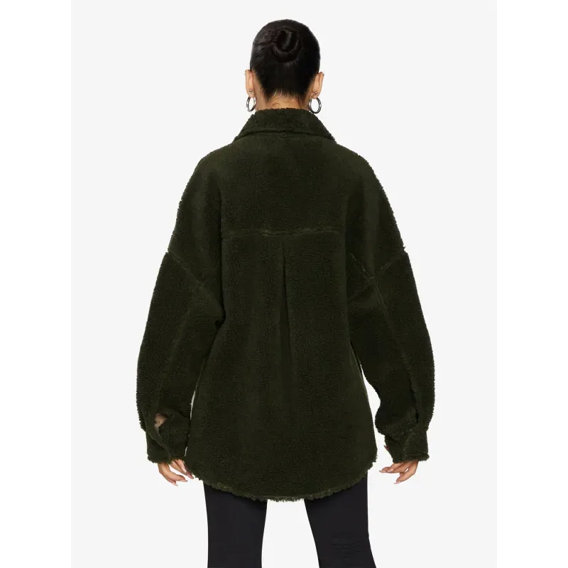 Oversized Patch Pocket Borg Teddy Shacket