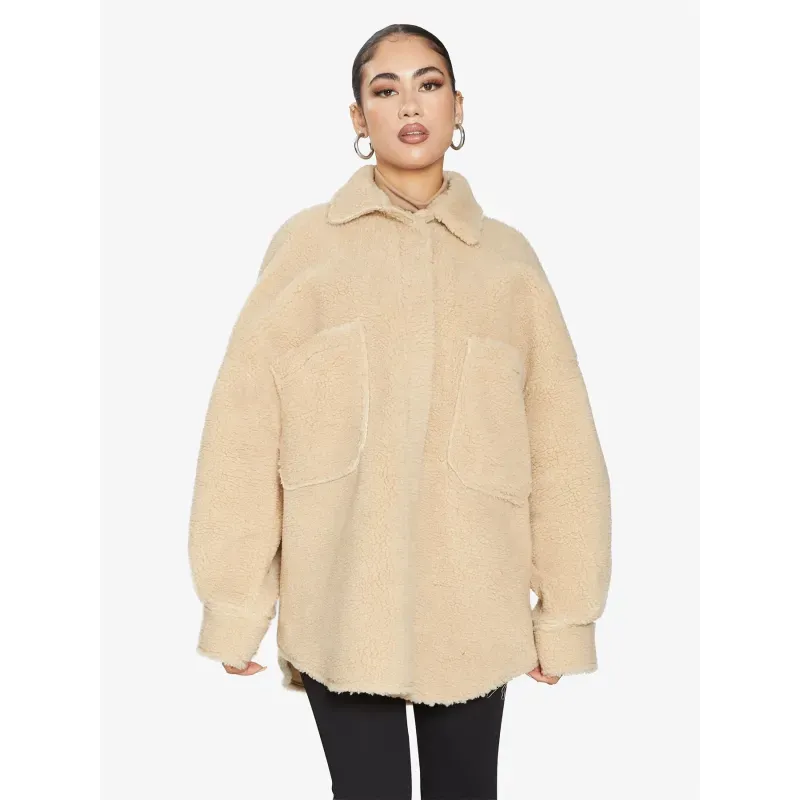 Oversized Patch Pocket Borg Teddy Shacket