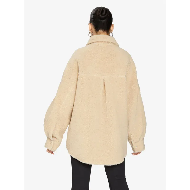 Oversized Patch Pocket Borg Teddy Shacket