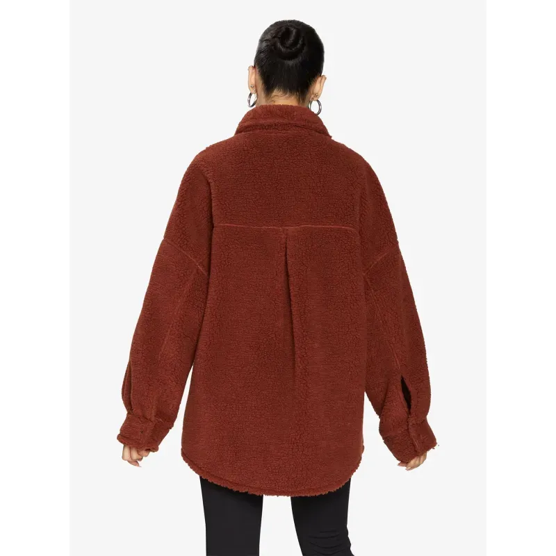 Oversized Patch Pocket Borg Teddy Shacket