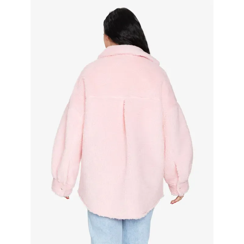 Oversized Patch Pocket Borg Teddy Shacket