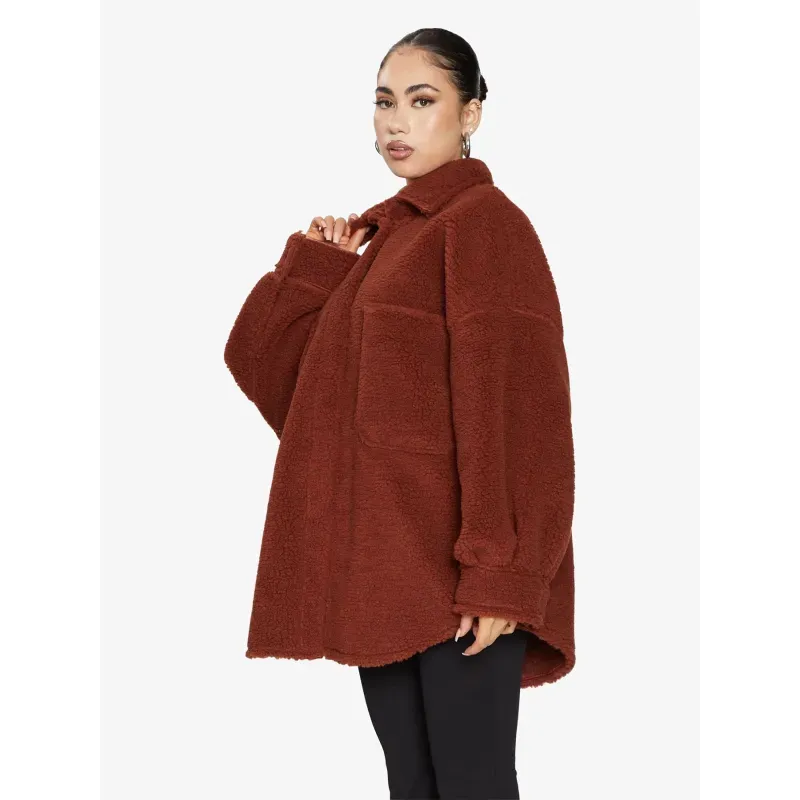 Oversized Patch Pocket Borg Teddy Shacket