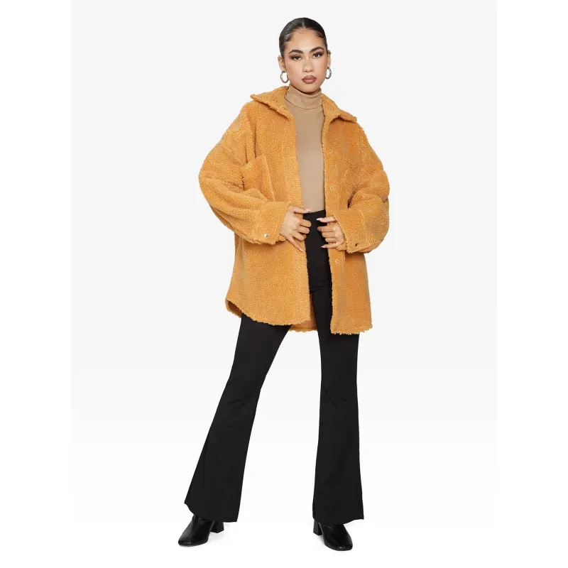 Oversized Patch Pocket Borg Teddy Shacket