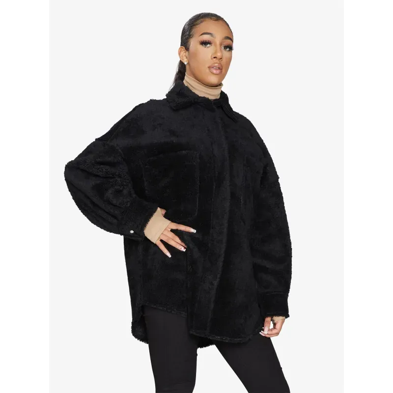 Oversized Patch Pocket Borg Teddy Shacket