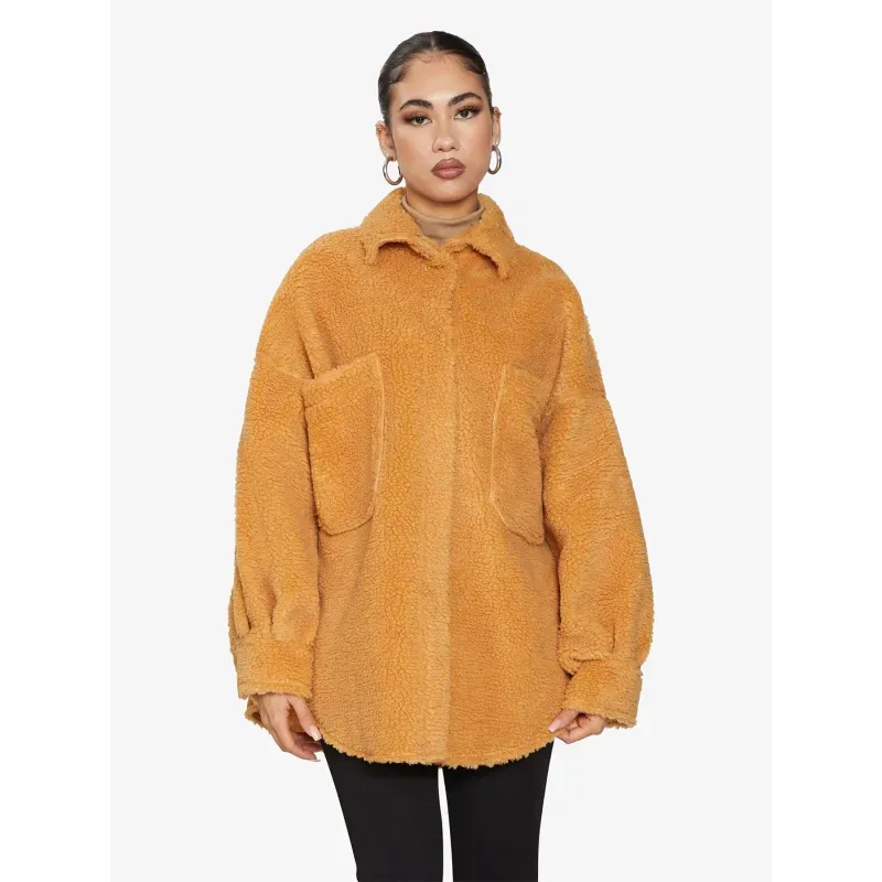 Oversized Patch Pocket Borg Teddy Shacket