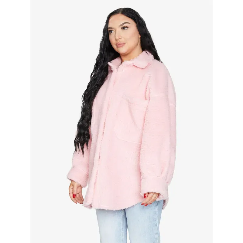 Oversized Patch Pocket Borg Teddy Shacket