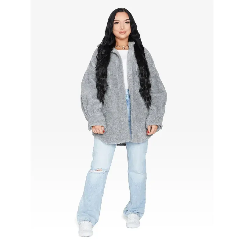 Oversized Patch Pocket Borg Teddy Shacket