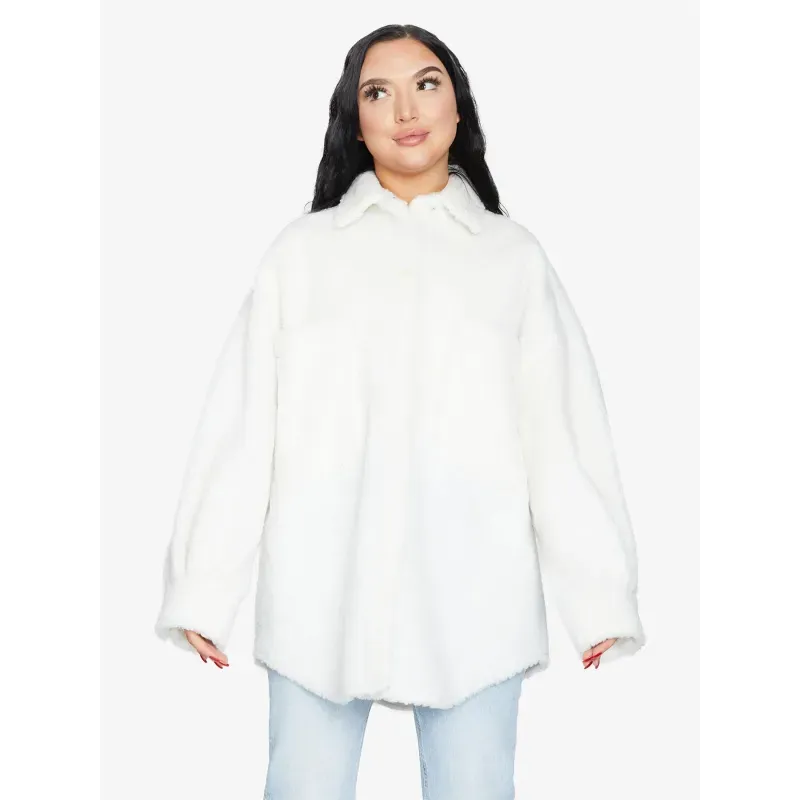 Oversized Patch Pocket Borg Teddy Shacket