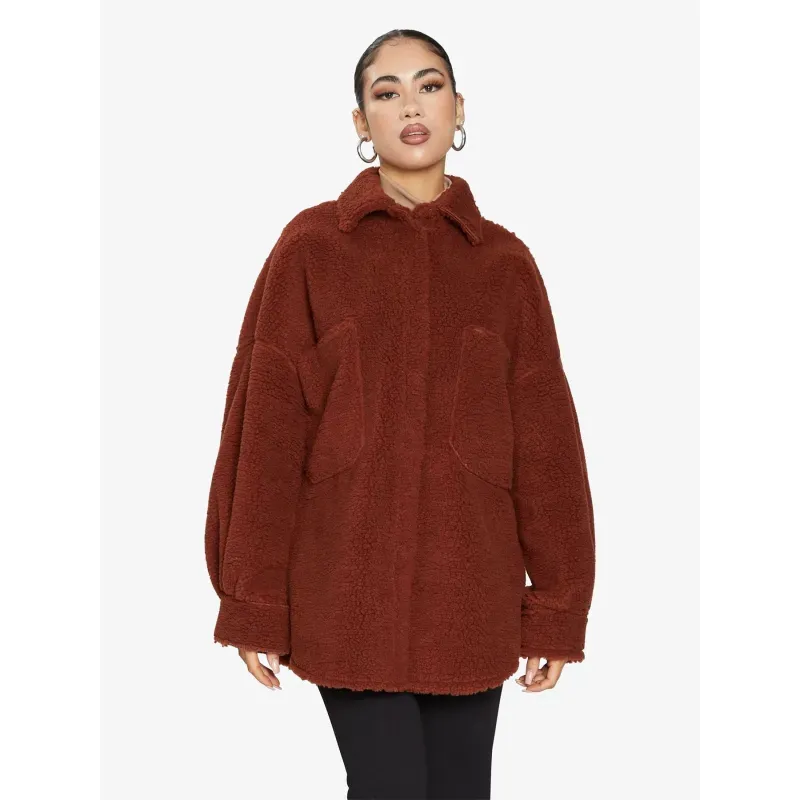 Oversized Patch Pocket Borg Teddy Shacket